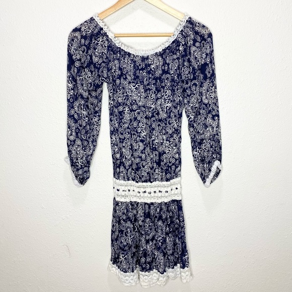 Poupette St. Barth Luxe Resort Off-Shoulder Dress In Blue/White 2 - Picture 5 of 9